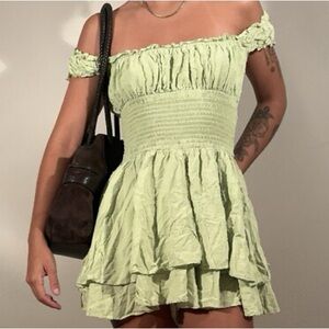 Urban Outfitters Off-Shoulder Green Ruffle Romper size M